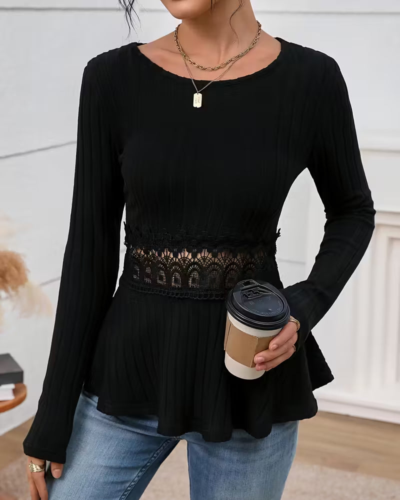 Figure-Flattering Round Neck Long Sleeve Top