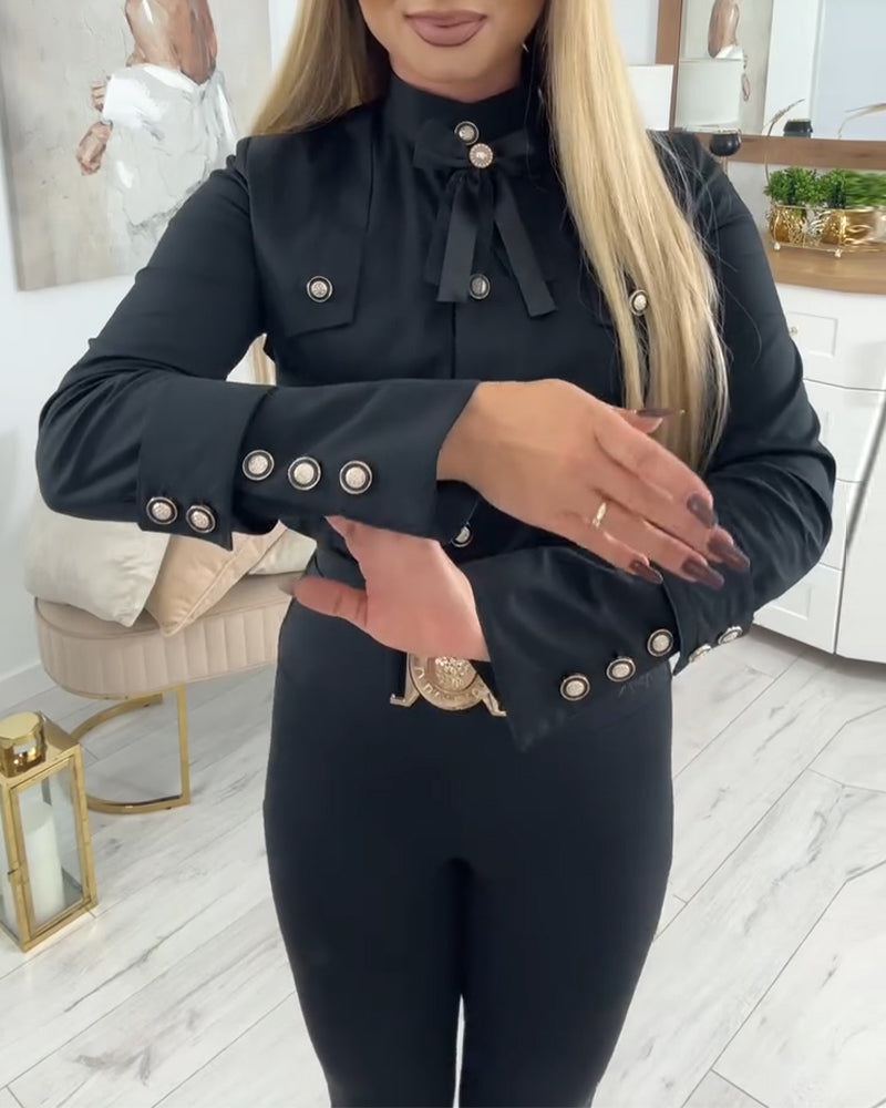 Long-Sleeved Shirt with Metal Buttons