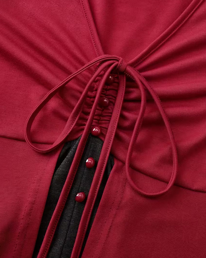 Bell-Sleeve Top with Bow Tie Detail