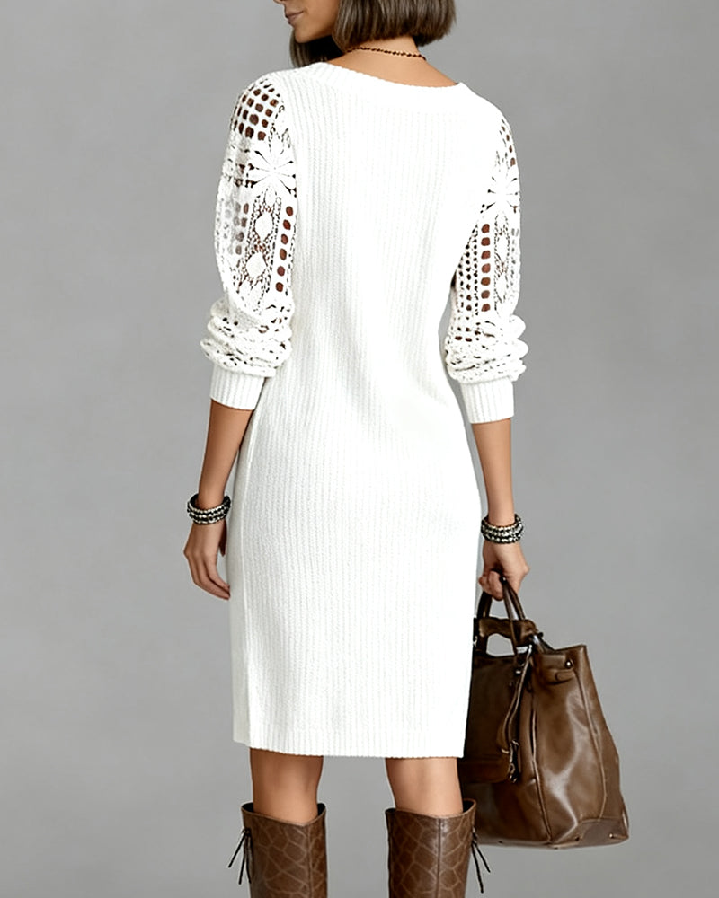 Lace V-Neck Dress with Long Sleeves