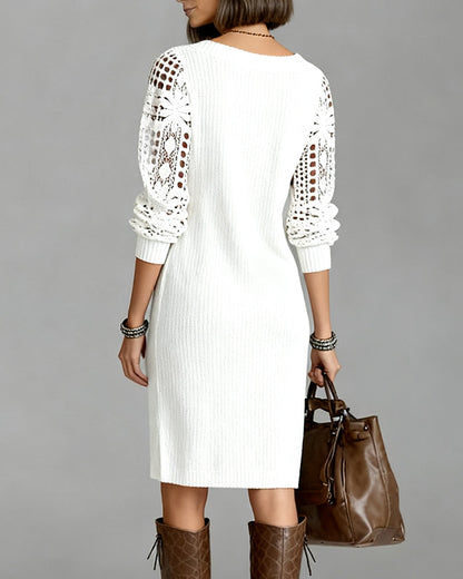Lace V-Neck Dress with Long Sleeves