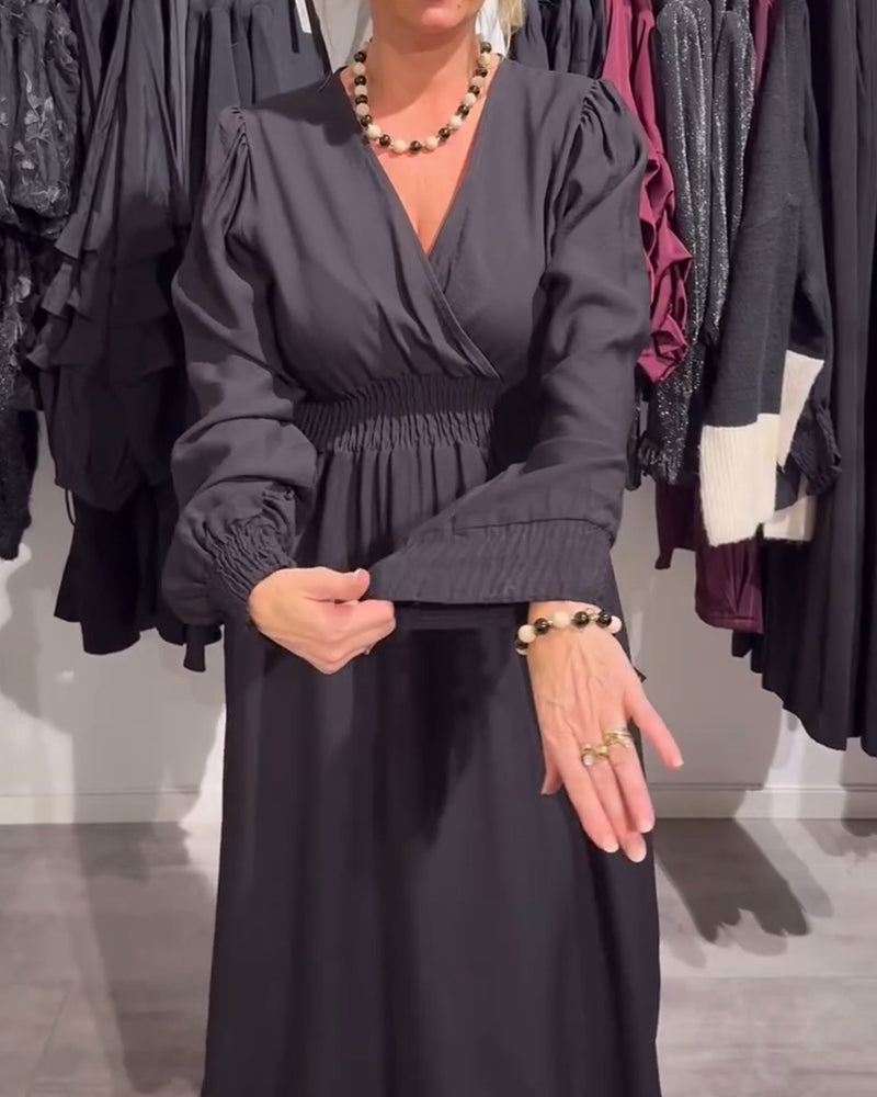 Waist-Cinching Dress with Puff Sleeves