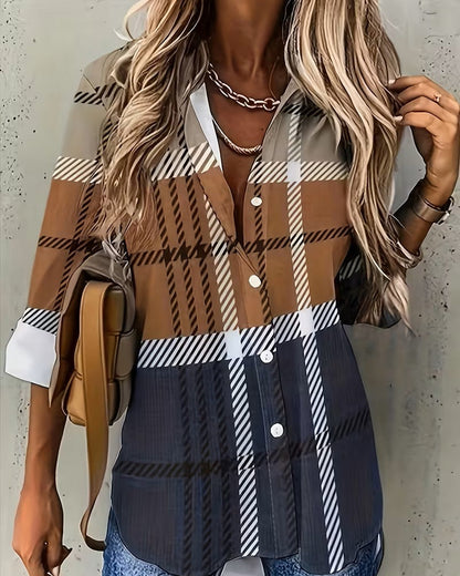 Chic Striped Lapel Shirt with Eye-Catching Print