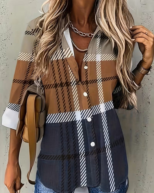 Chic Striped Lapel Shirt with Eye-Catching Print