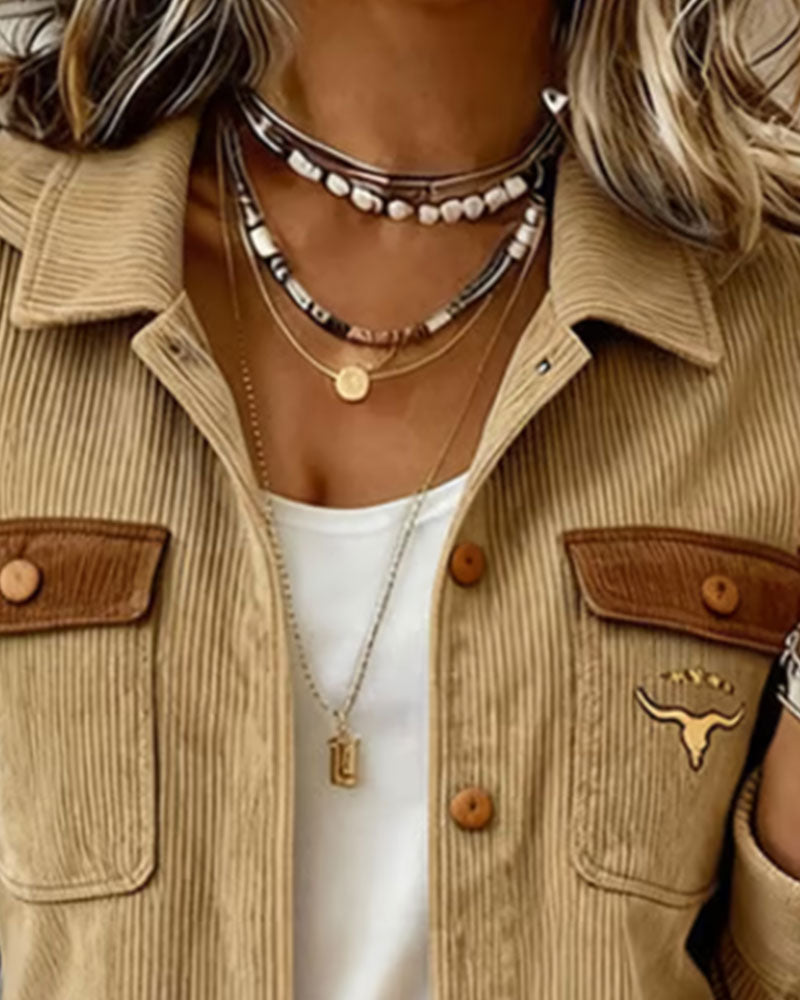 Button-Up Corduroy Lapel Jacket