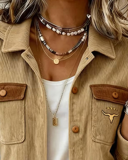 Button-Up Corduroy Lapel Jacket