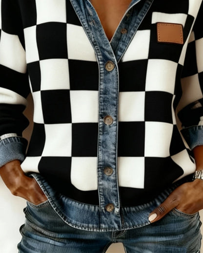 Plaid Denim Patchwork Jacket