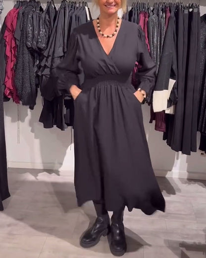 Waist-Cinching Dress with Puff Sleeves