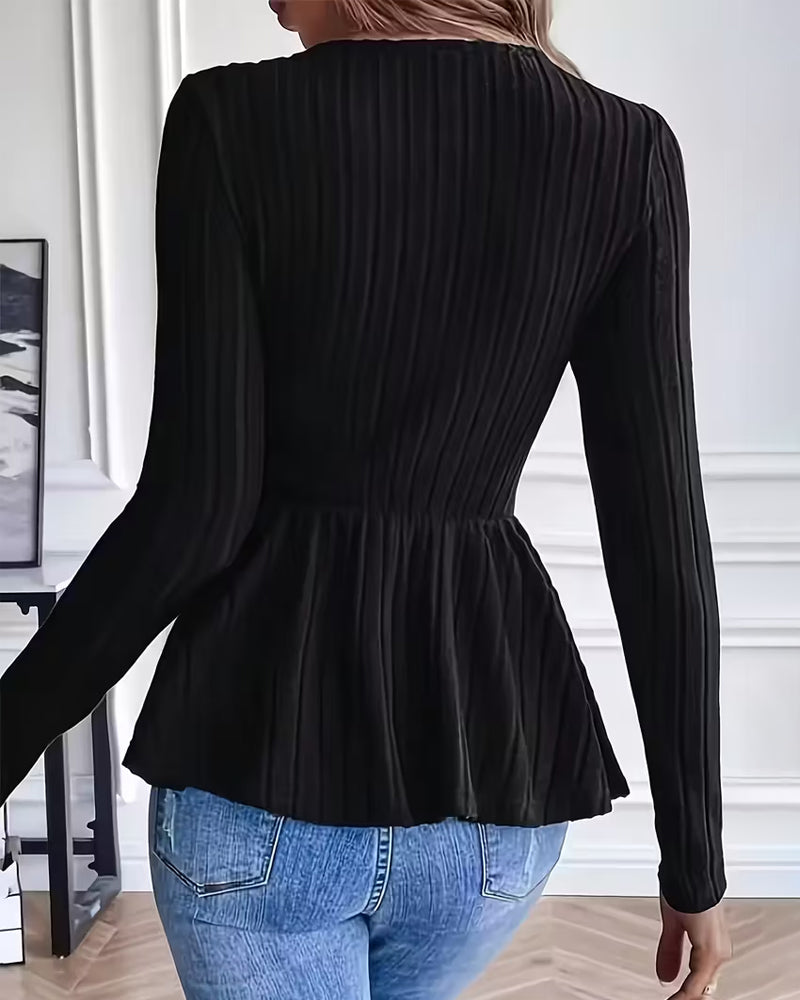 Figure-Flattering Round Neck Long Sleeve Top