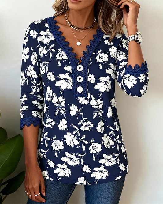 V-Neck Long Sleeve Top in Solid Color