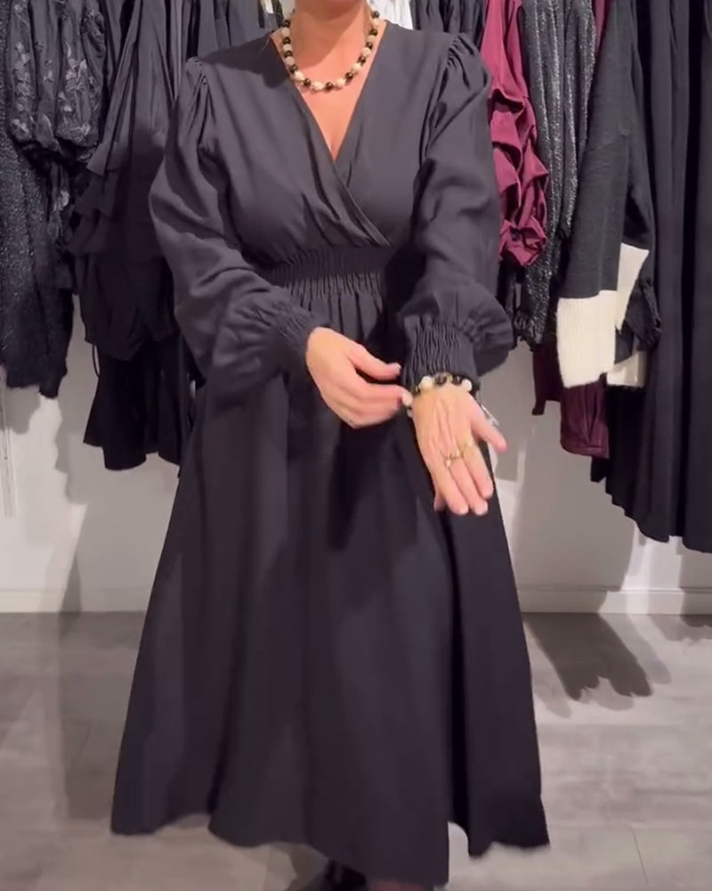 Waist-Cinching Dress with Puff Sleeves