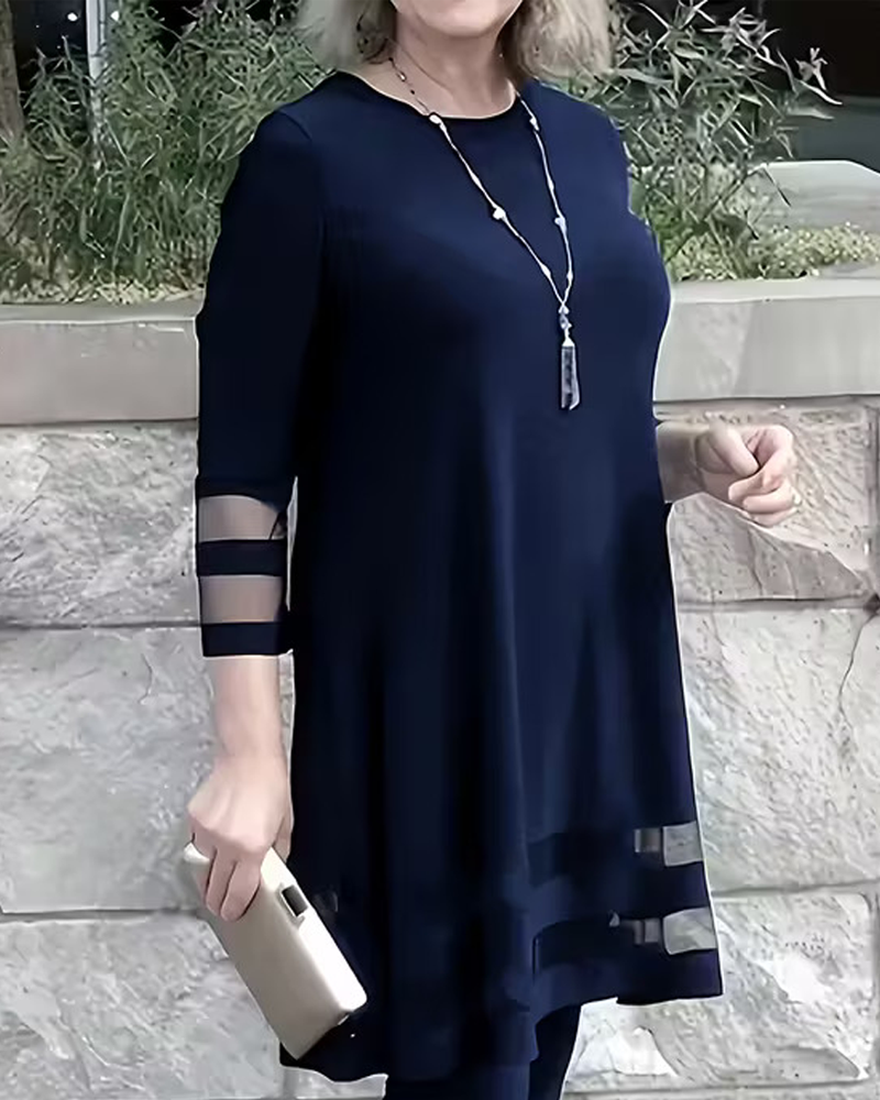 Round Neck Top with Solid Color Patchwork Design