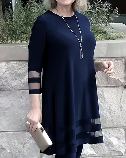 Round Neck Top with Solid Color Patchwork Design