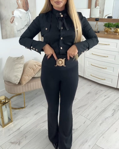 Long-Sleeved Shirt with Metal Buttons