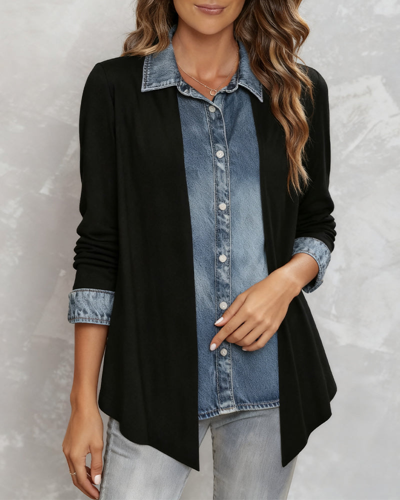 Chic Patchwork Denim Shirt
