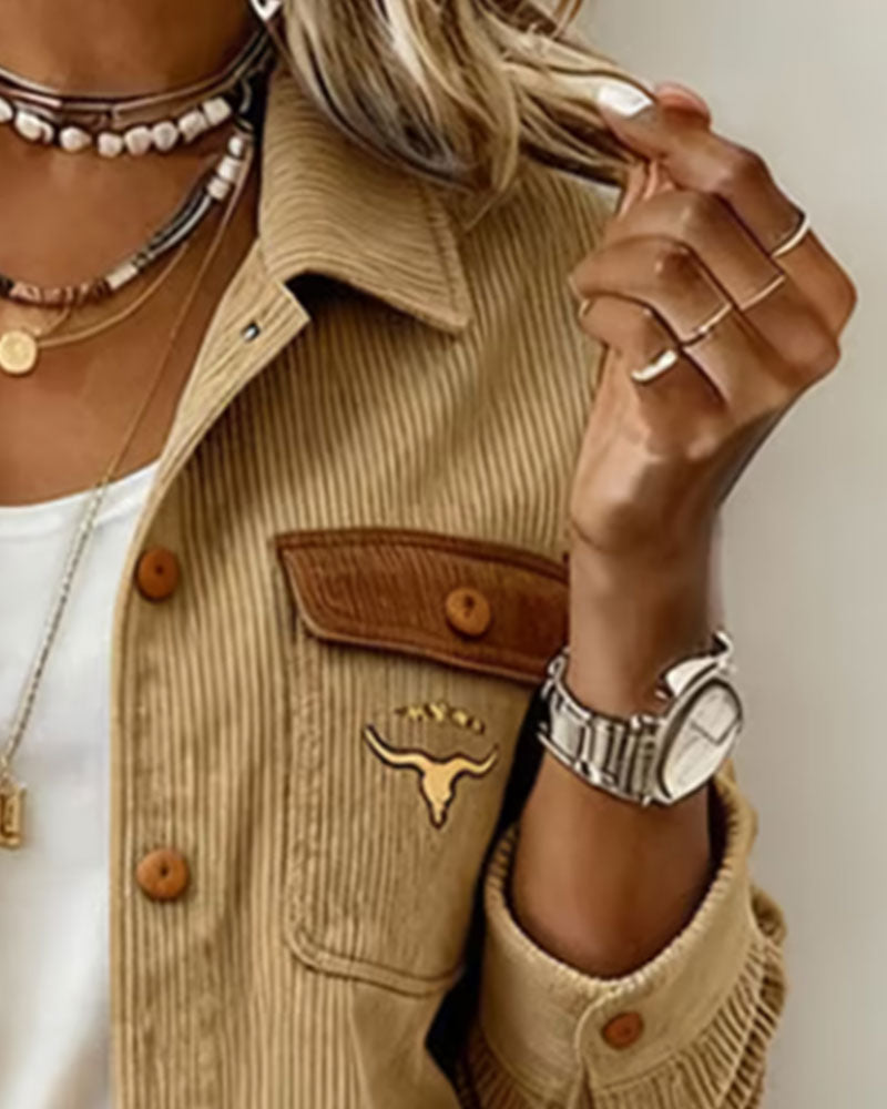 Button-Up Corduroy Lapel Jacket