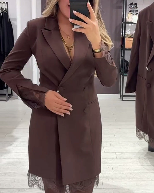 V-Neck Color-Blocked Office Dress