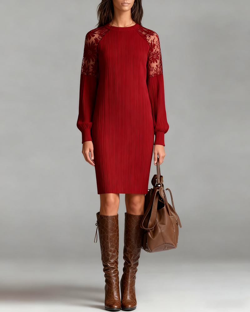 Chic Patchwork Round Neck Dress