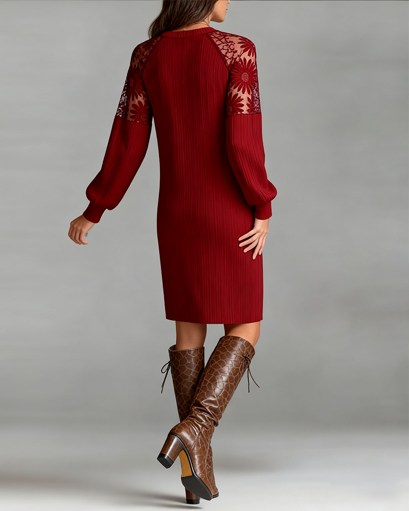 Chic Patchwork Round Neck Dress