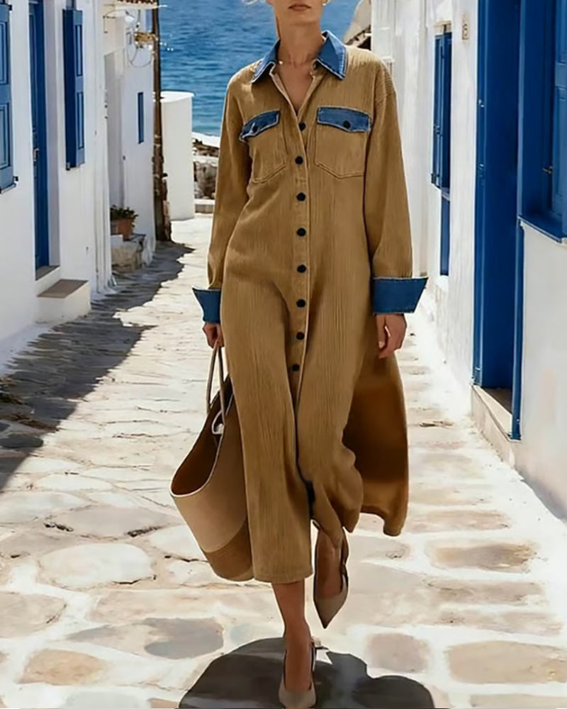 Chic Color-Blocked Lapel Dress