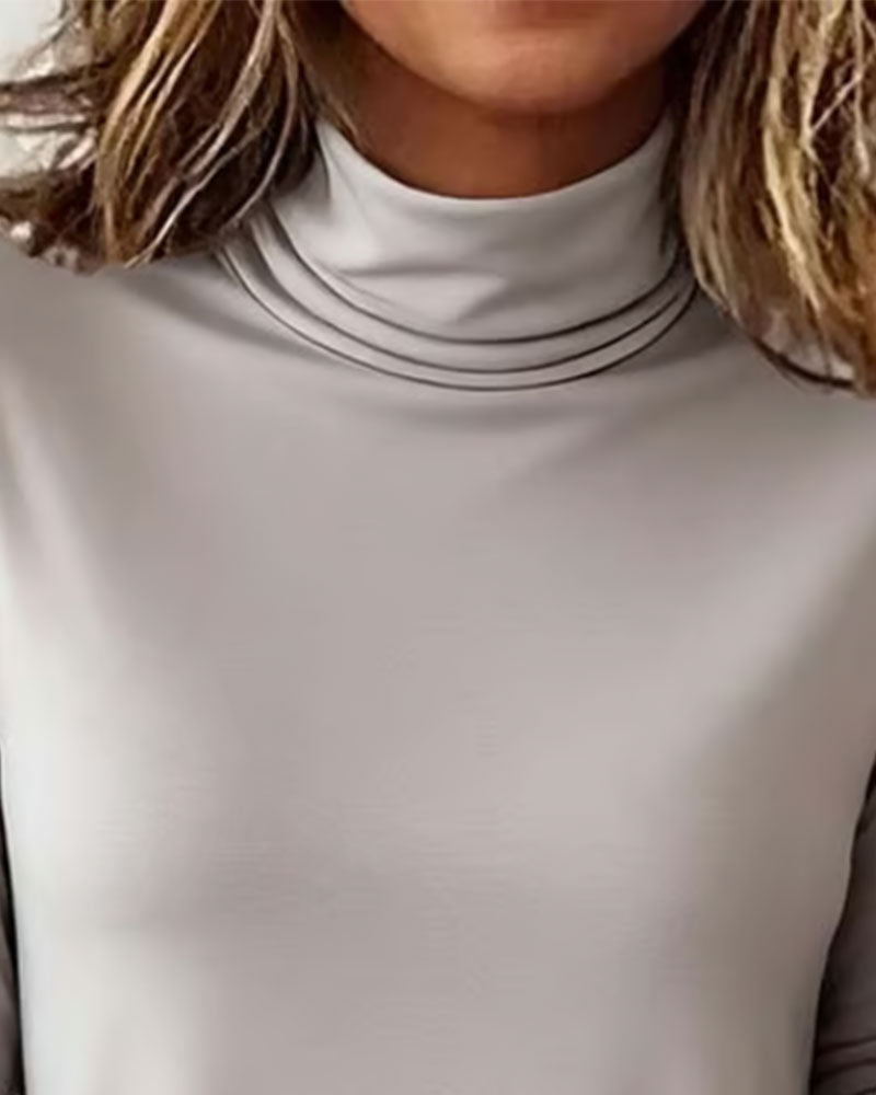 Solid Long Sleeve Half Turtleneck Top