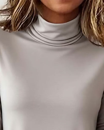 Solid Long Sleeve Half Turtleneck Top