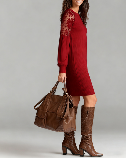 Chic Patchwork Round Neck Dress