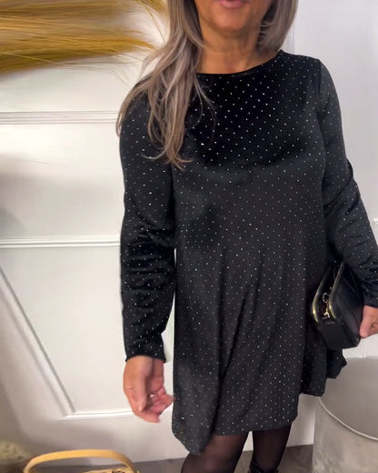 Rhinestone-Embellished Round Neck Dress