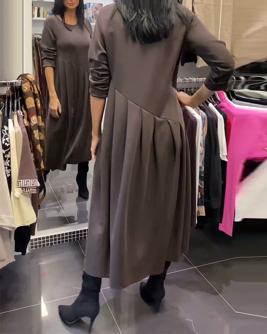 Simple Solid Color Round Neck Dress