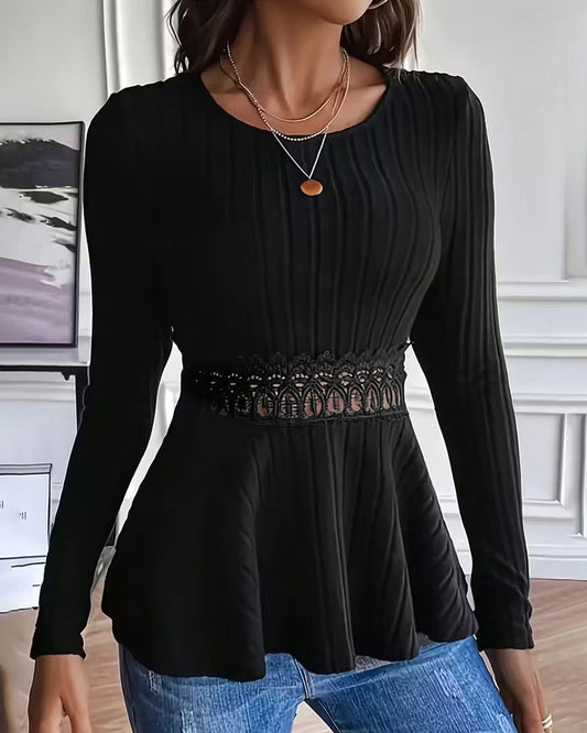 Figure-Flattering Round Neck Long Sleeve Top
