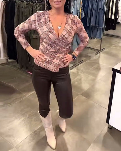 Fitted Plaid Waist Top