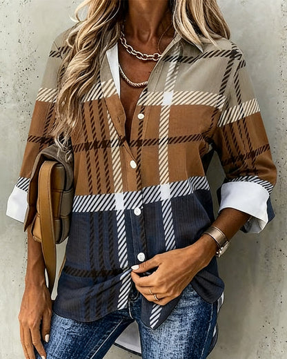 Chic Striped Lapel Shirt with Eye-Catching Print