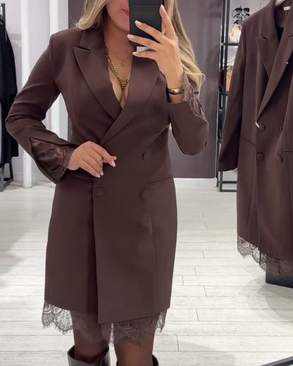 V-Neck Color-Blocked Office Dress