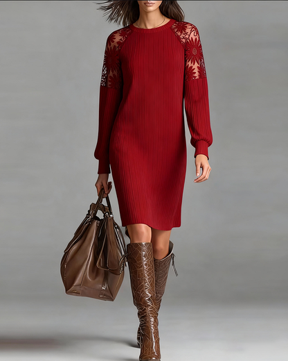 Chic Patchwork Round Neck Dress