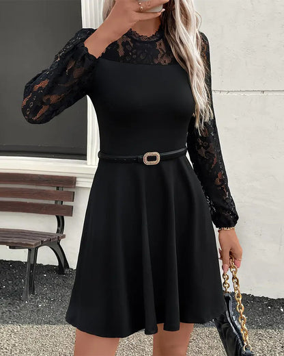 Chic Solid Color Lace Dress