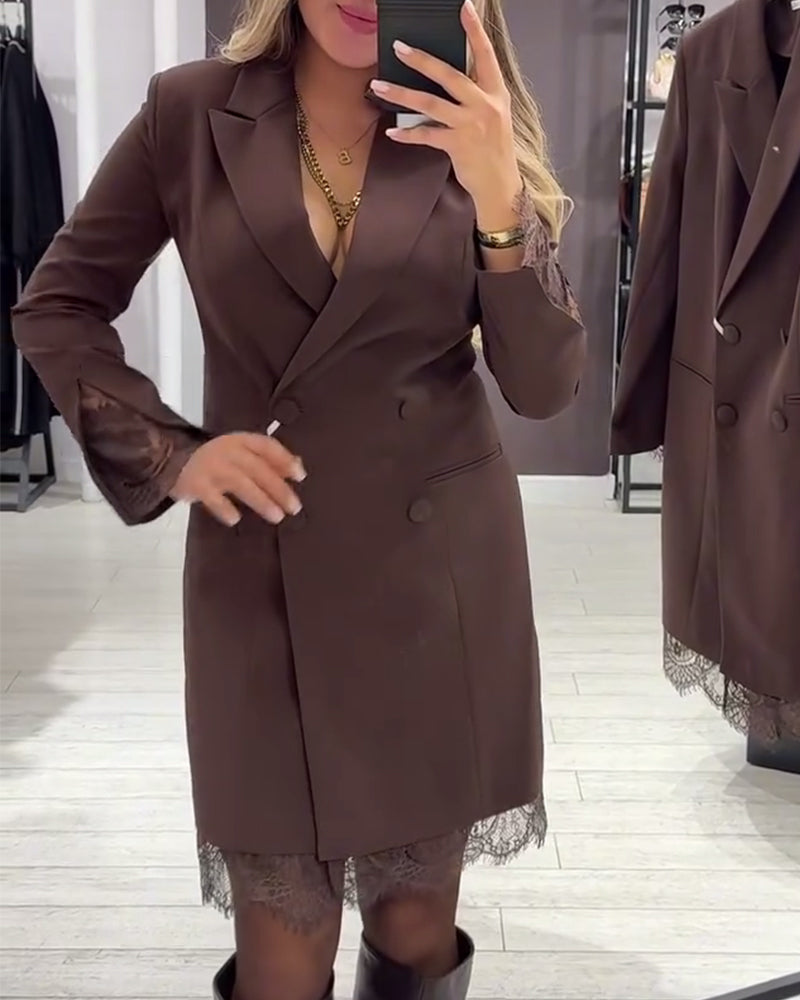 V-Neck Color-Blocked Office Dress