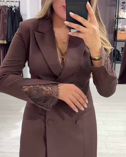 V-Neck Color-Blocked Office Dress