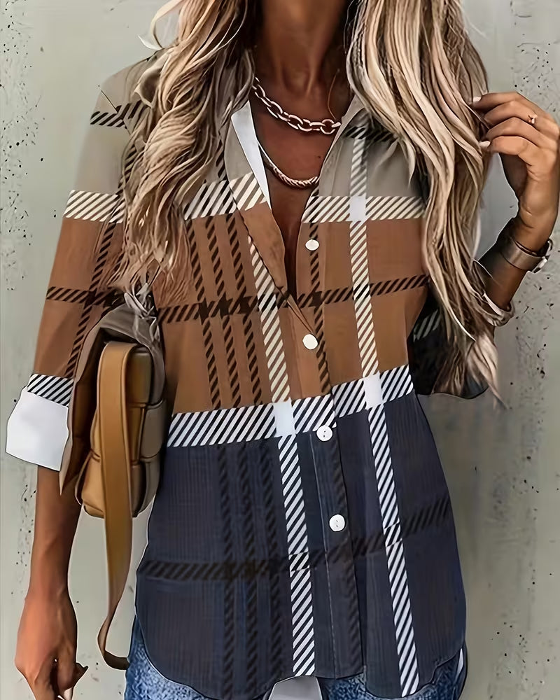 Chic Striped Lapel Shirt with Eye-Catching Print