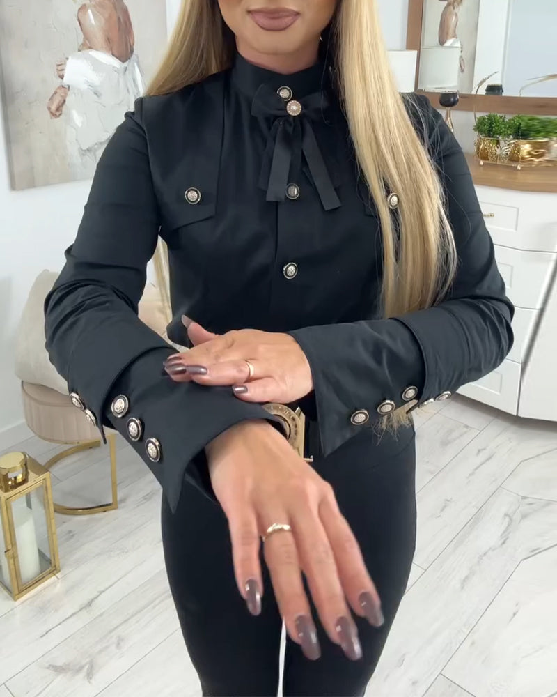 Long-Sleeved Shirt with Metal Buttons