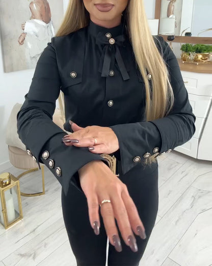 Long-Sleeved Shirt with Metal Buttons