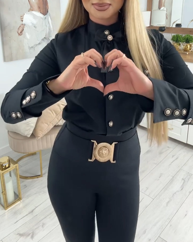 Long-Sleeved Shirt with Metal Buttons