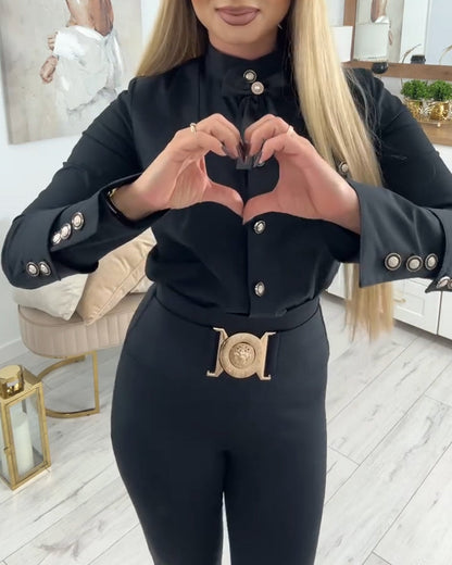 Long-Sleeved Shirt with Metal Buttons