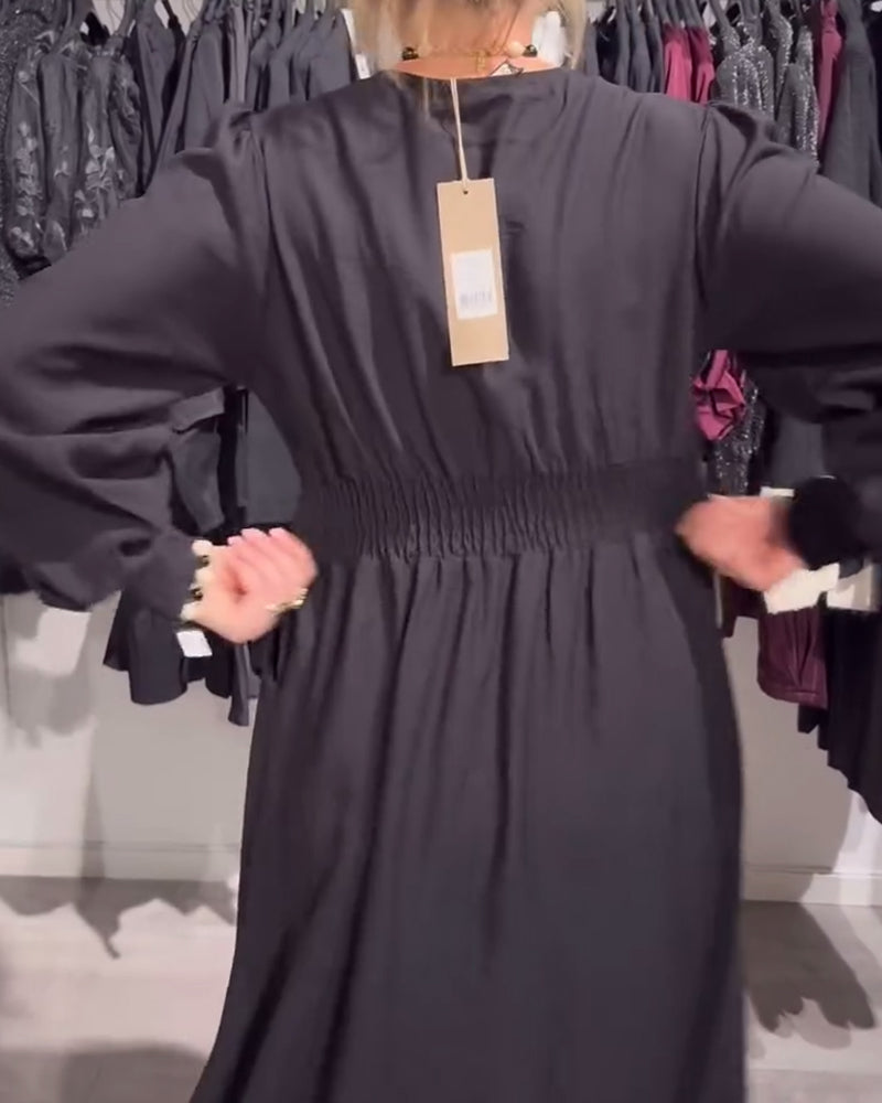 Waist-Cinching Dress with Puff Sleeves