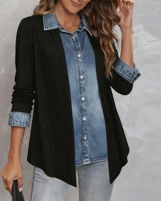 Chic Patchwork Denim Shirt