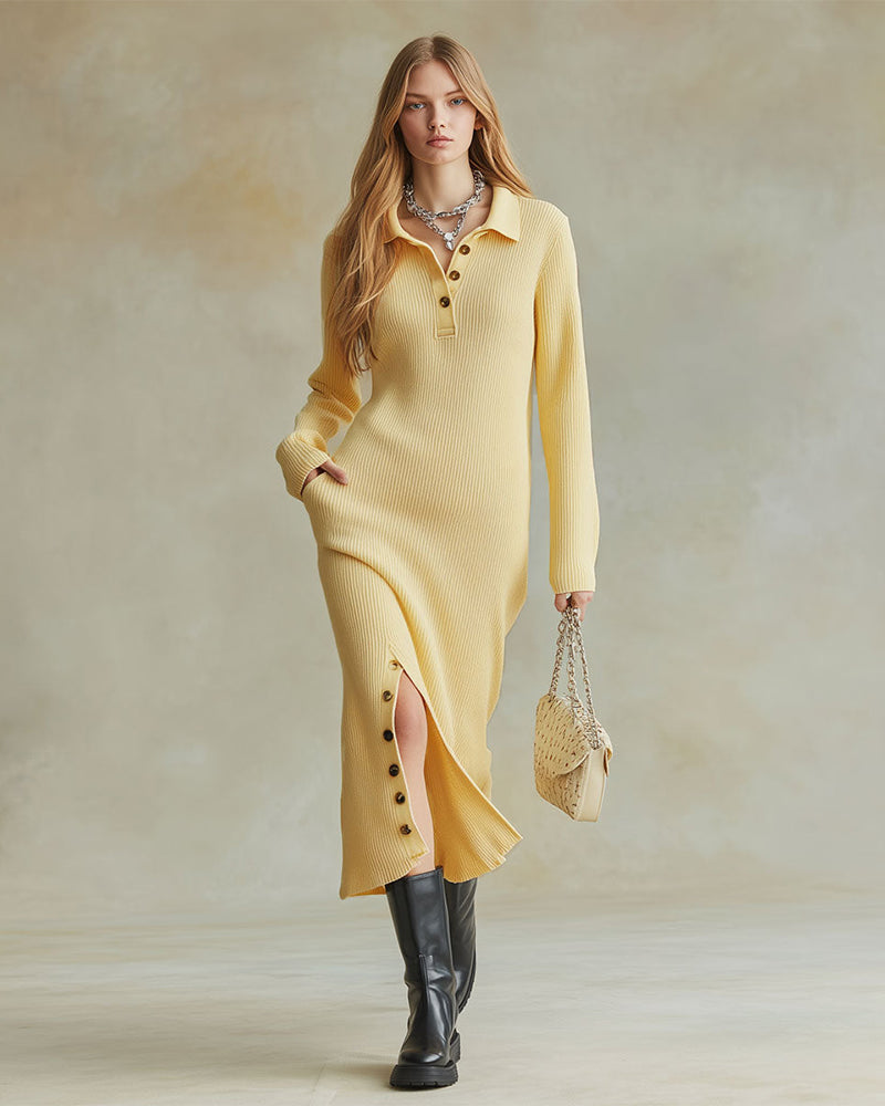 Chic Sweater Dress with Open Button Details