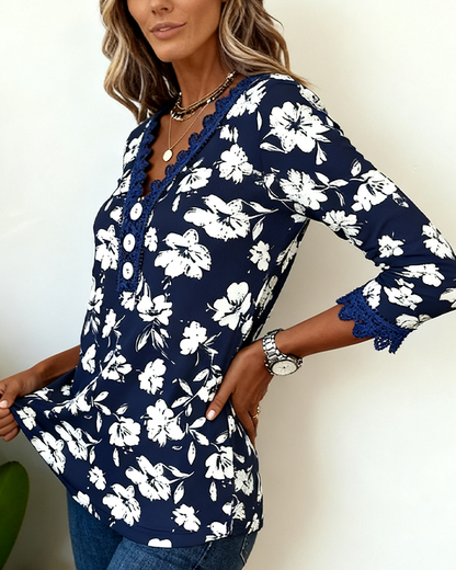 V-Neck Long Sleeve Top in Solid Color