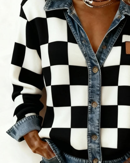 Plaid Denim Patchwork Jacket