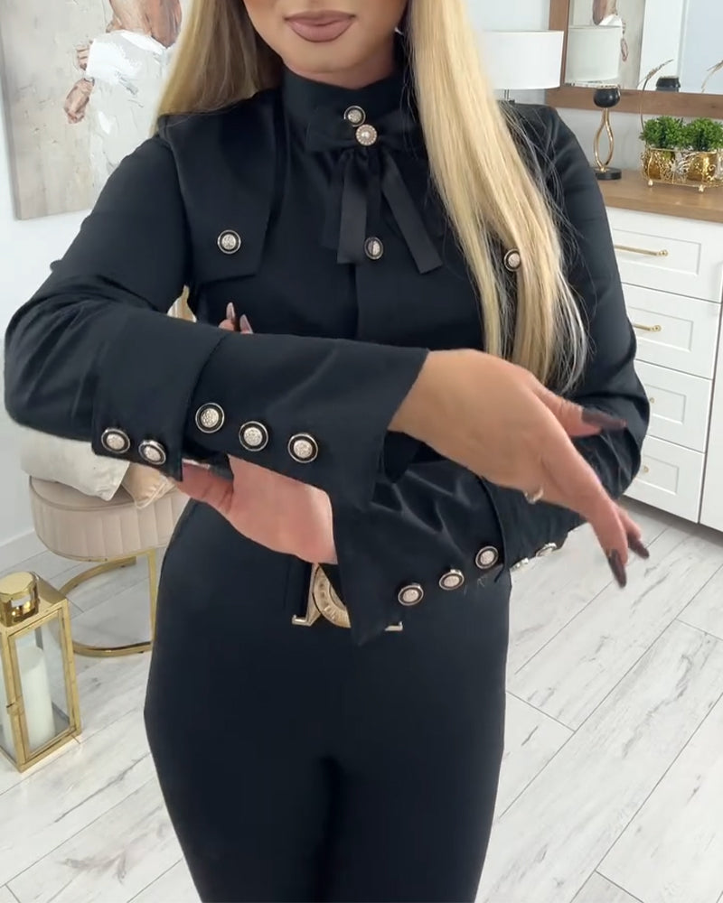 Long-Sleeved Shirt with Metal Buttons